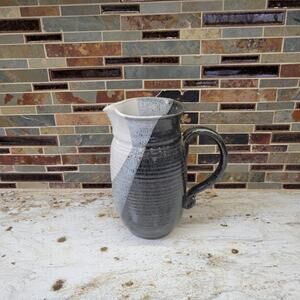 Vintage Studio Pottery Pitcher, Retro Hand Thrown, Grays and White